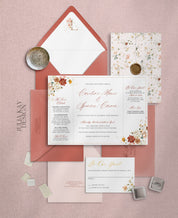 Garden Flowers Gate Fold with Wax Seal Wedding Invitation Set