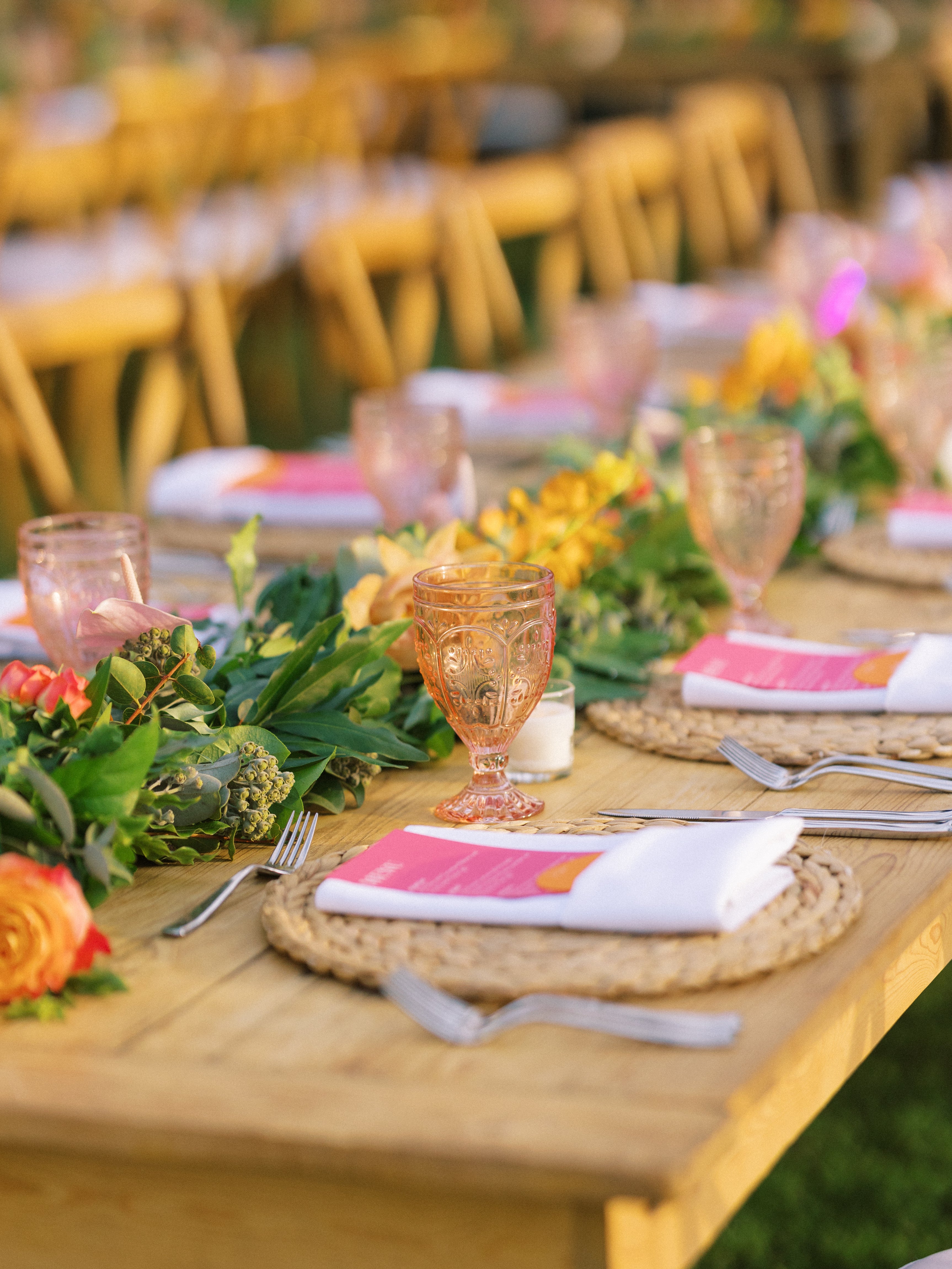 bright orange and pink wedding reception table
