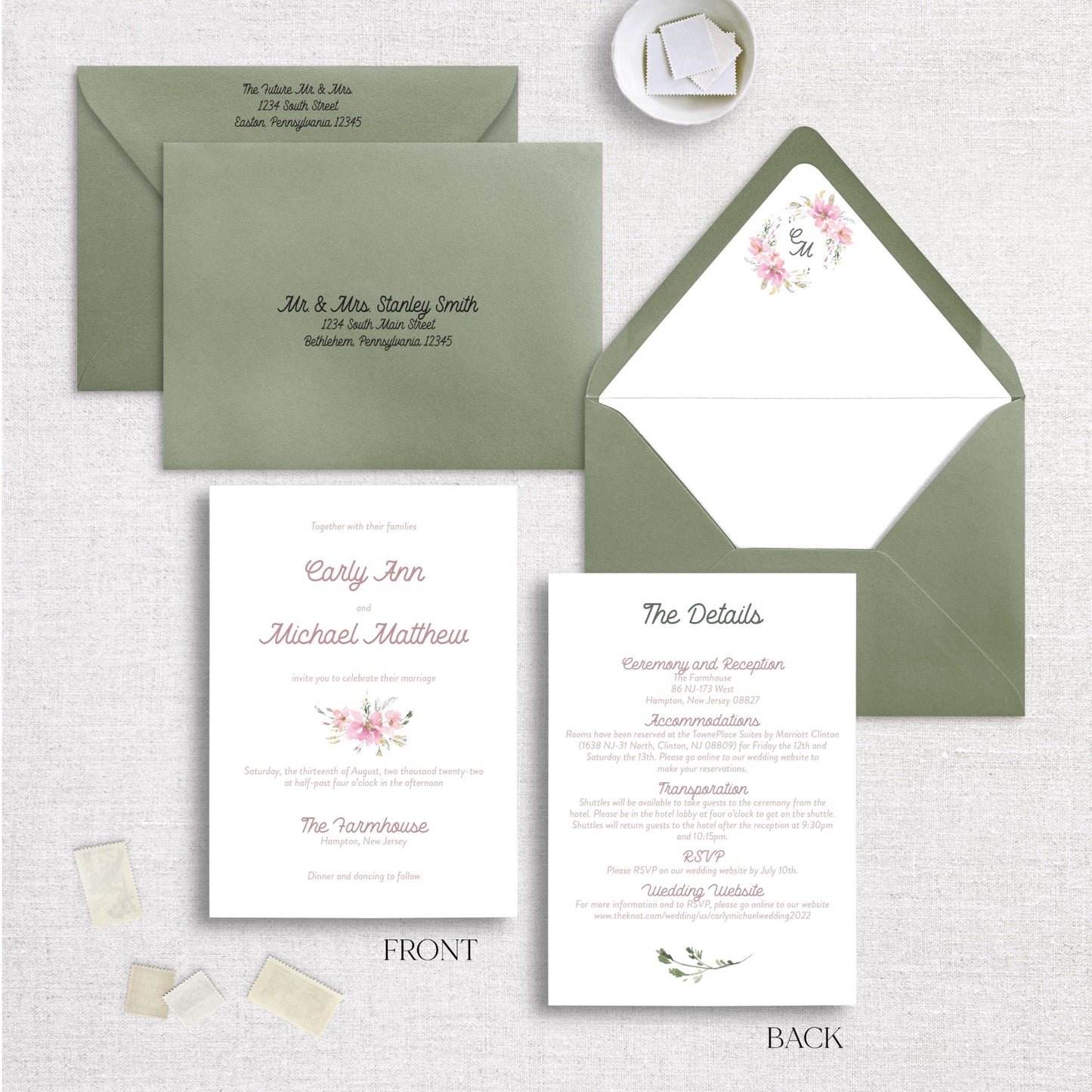 Dusty Rose Monoline All-In-One Wedding Invitations