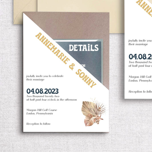 Gold Flake Triangle Arch Pocket Invitation Set