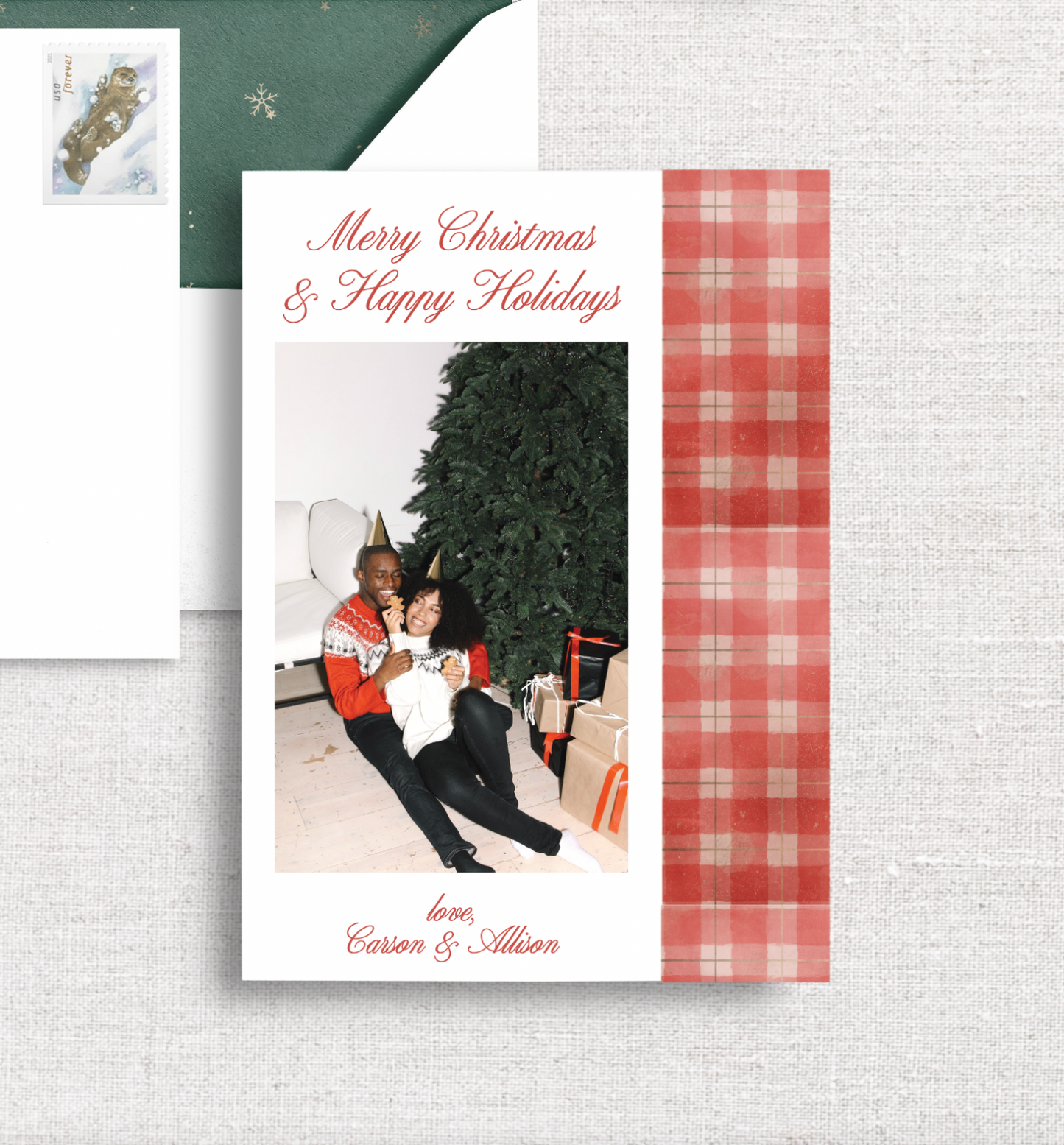 Red Christmas Plaid Holiday Card Kit
