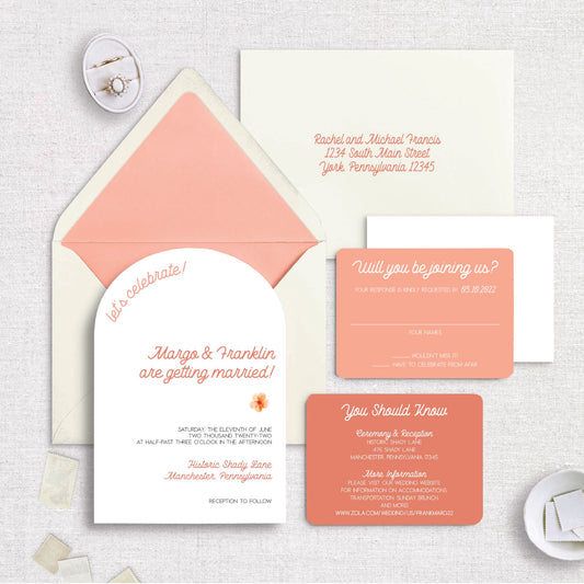 Shades of Peach Arch Wedding Invitation Set