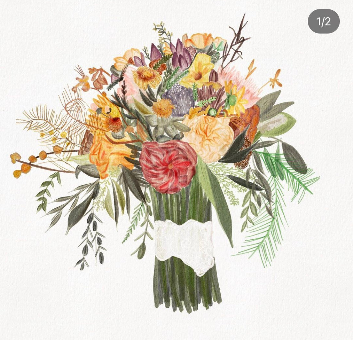 Watercolor Wedding Bouquet 8x10” Print
